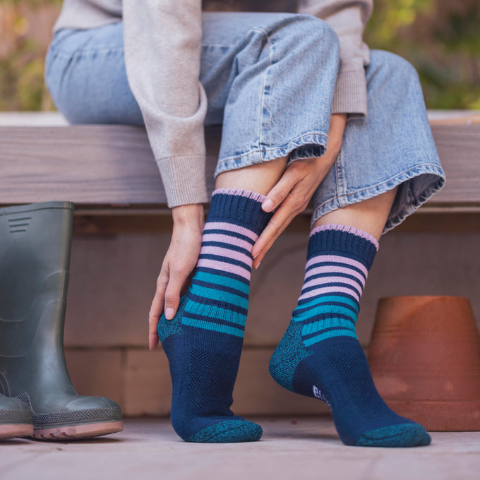 BlueGuard Ladies RHS Gardening Socks - Navy Stripe - Image 3