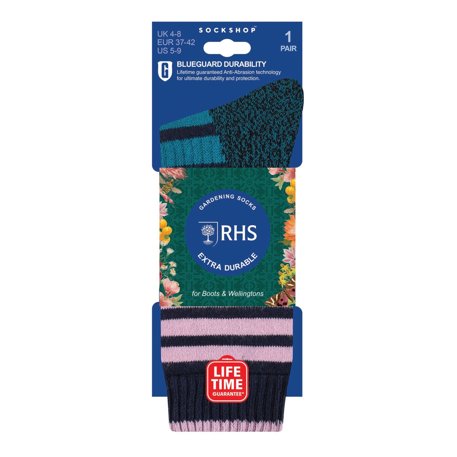 BlueGuard Ladies RHS Gardening Socks - Navy Stripe