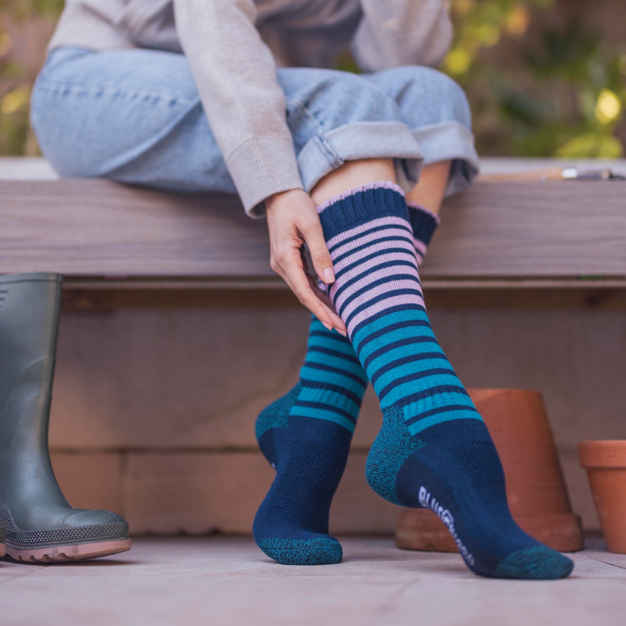 BlueGuard Ladies RHS Wellington Boot Socks - Navy Stripe