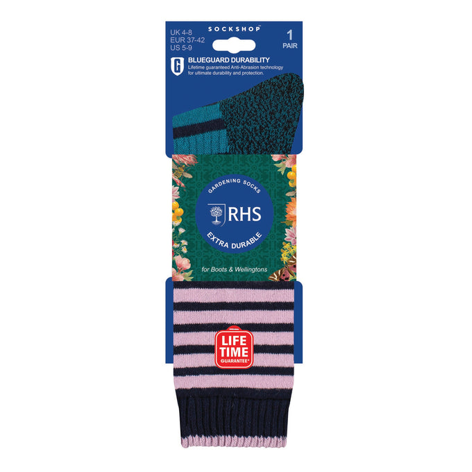 BlueGuard Ladies RHS Wellington Boot Socks - Navy Stripe - Image 2