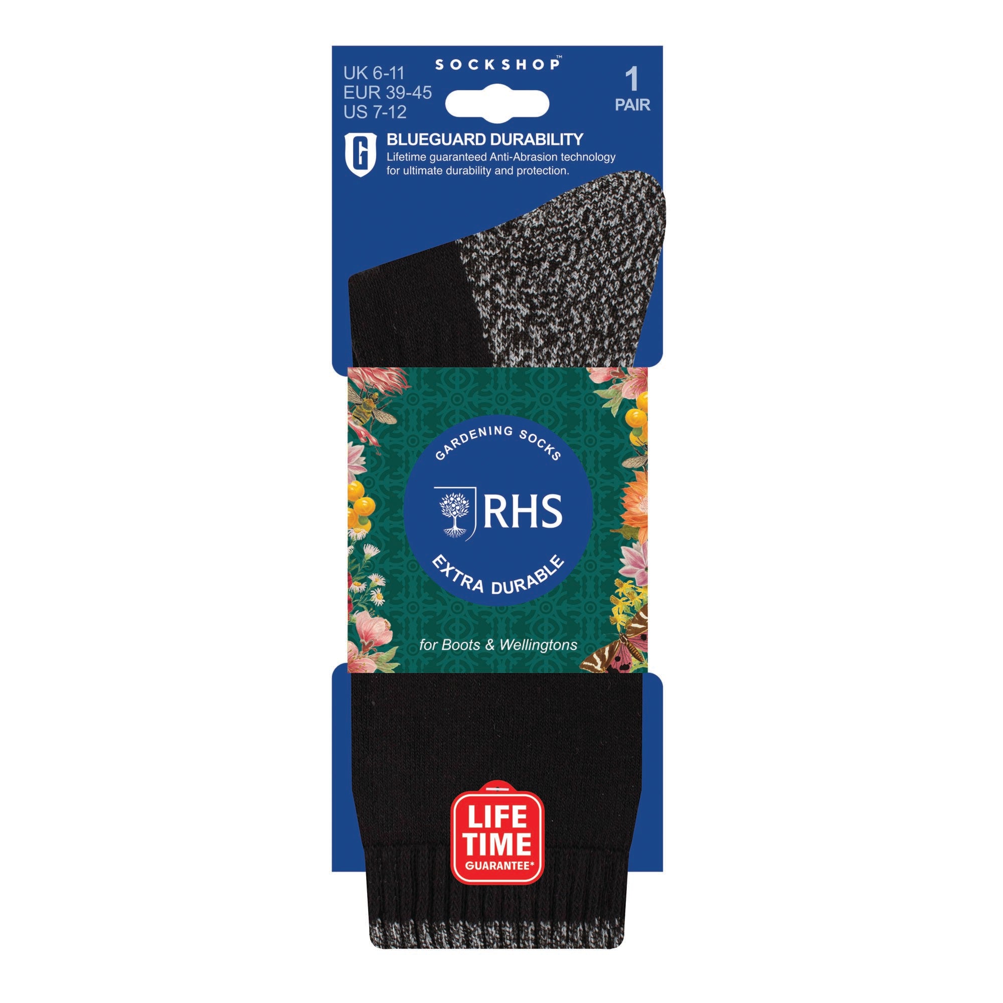 BlueGuard Mens RHS Gardening Socks - Black