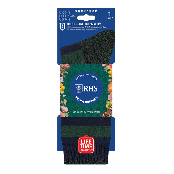 BlueGuard Mens RHS Gardening Socks - Navy Stripe